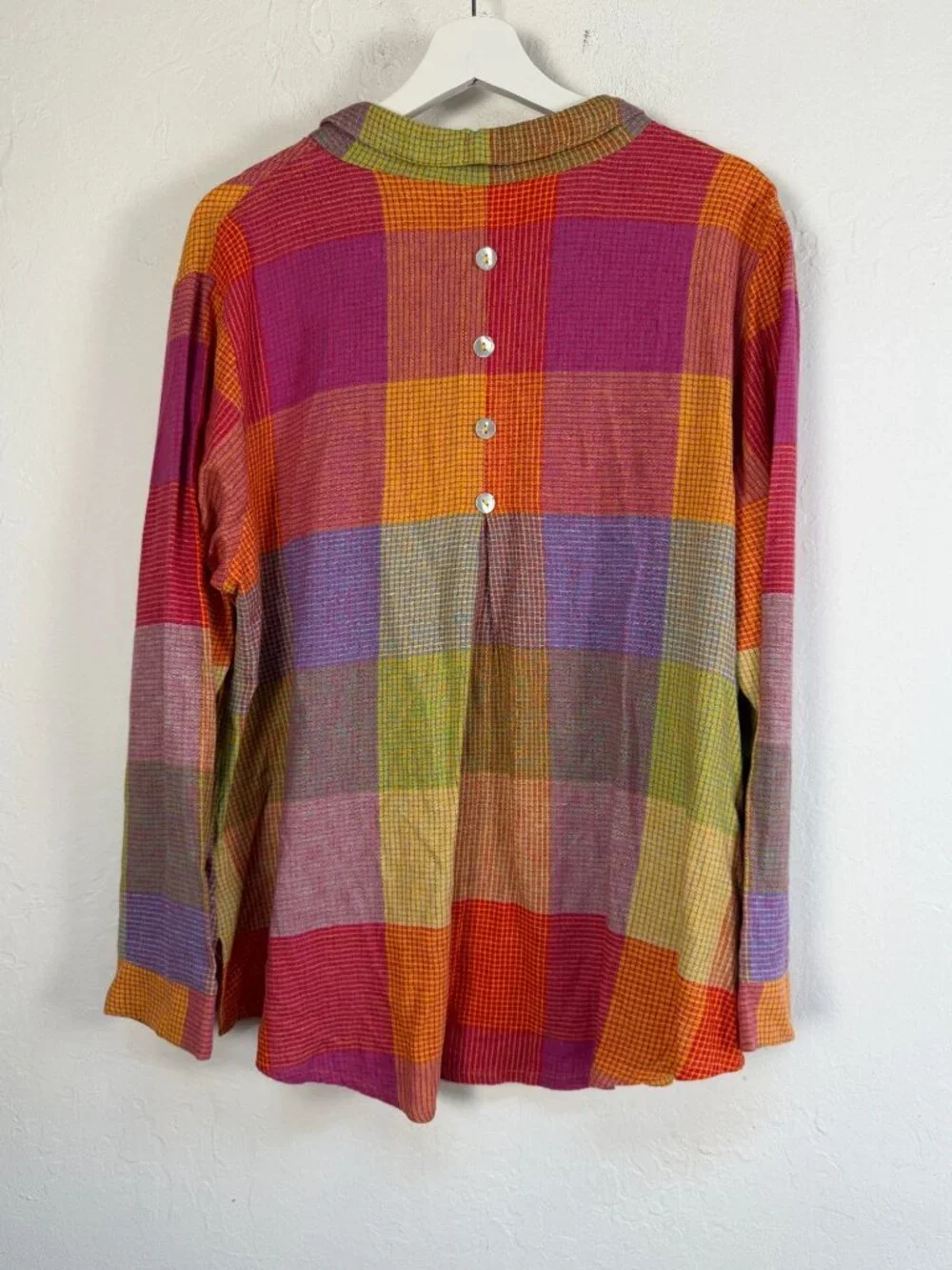 SOFT SURROUNDINGS 1X Multicolor Plaid Button Front Top Gauze Cotton Tunic Shirt